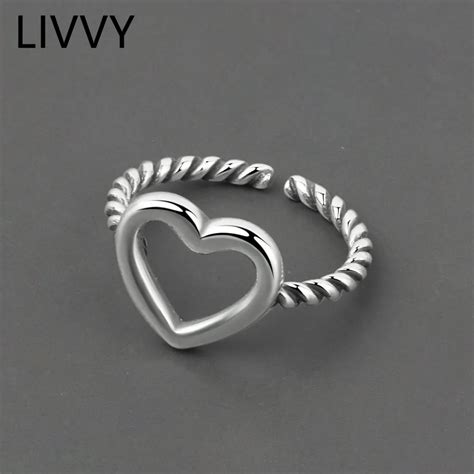 Livvy Thai Silver Color Creative Hollow Love Heart Thread Ring Female