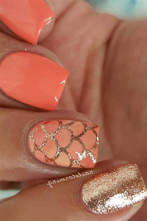 Coral And Gold Nail Art Acrylic Nail Art Vvpretty Nails Cute Nail