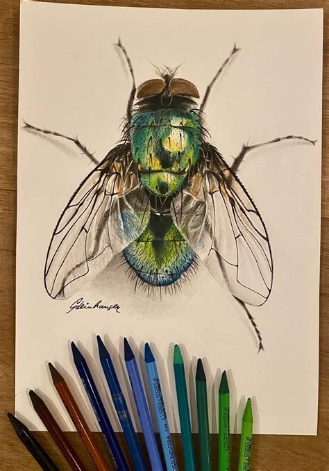 Colorful Fly Drawing With Crayons