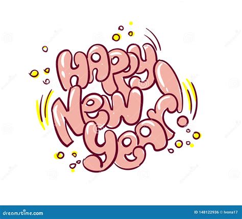 Happy New Year Bubble Graffiti Card Doodle Style Stock Illustration