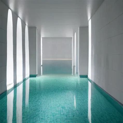 An Underground Pool That Leads Into A Curved Hallway Stable Diffusion