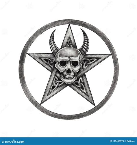 Art Pentagram Mix Devil Skull Tattoo. Stock Illustration - Illustration ...