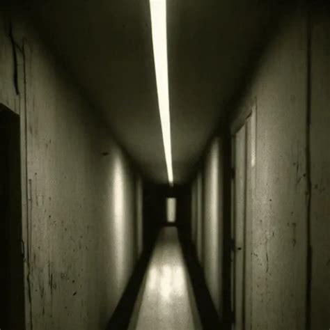 A Creepy Long Dark Hallway With Samara Morgan Standing Stable