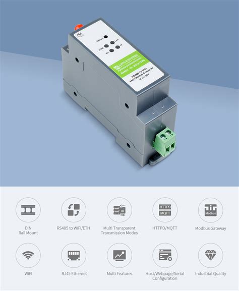 Rail Mount Serial Server RS485 To WIFI Ethernet Module Modbus MQTT