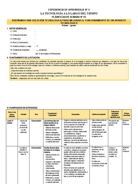 1° Grado Planificador Del 31 De Octubre Al 04 De Noviembre Pdf Evaluación Aprendizaje