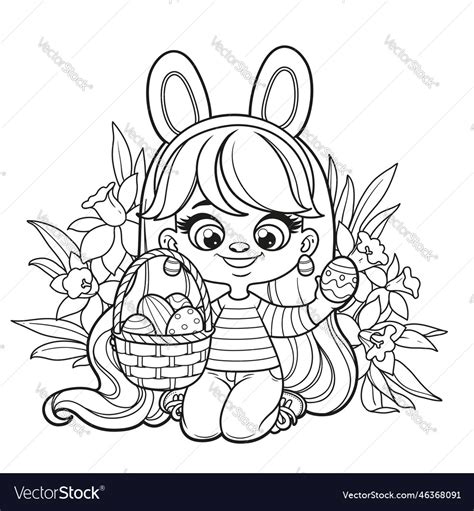 Cute Cartoon Long Haired Girl With Bunny Ears Vector Image