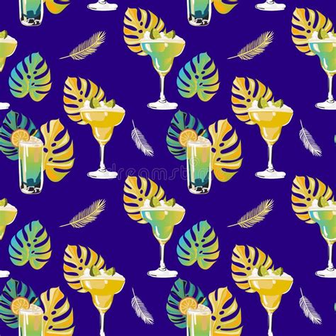 Motif Vectoriel Transparent Avec Cocktails Mojito Margarita Martini Et