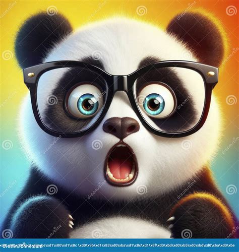 Surprised Panda With Bulging Big Eyes Wear Glasses On Bright Color Background Ai Generative