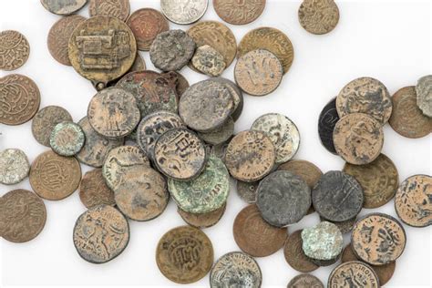 Collection of Old Vintage Coins Isolated on White Stock Photo - Image of dirty, history: 84808532