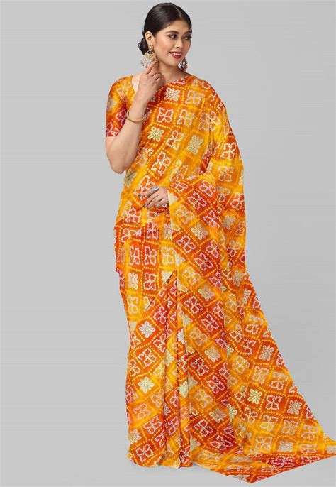 Buy Bandhej Printed Kota Silk Saree In Mustard Online Sjn7531 Utsav Fashion