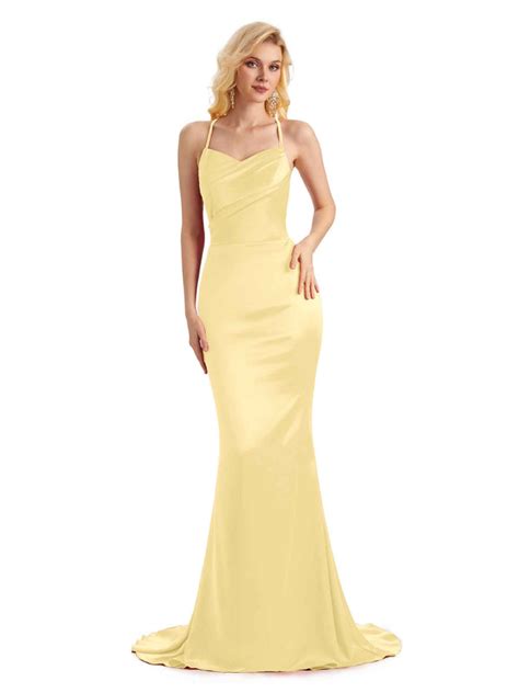 Sexy Criss Cross Mermaid Spaghetti Straps V Neck Long Satin Bridesmaid