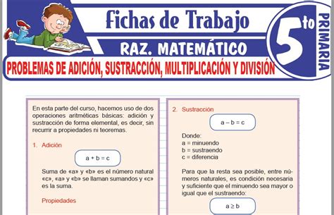 Problemas De Adición Sustracción Multiplicación Y División Para