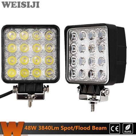 WEISIJI 2Pcs 48W LED Work Light Spot Flood Beam For Indicators