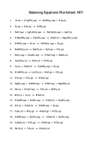 Solving Chemical Equations Worksheet