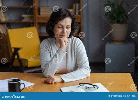 Sad Tired Ill Sick Lonely Disappointed Older Senior Woman Sitting At