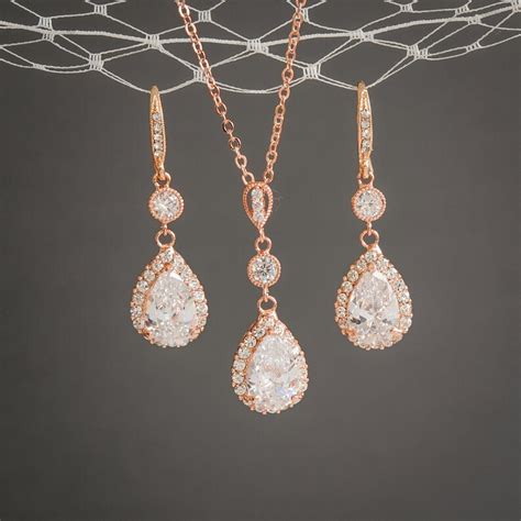 Rose Gold Jewelry SET Bridal Jewelry Set Teardrop Dangle - Etsy