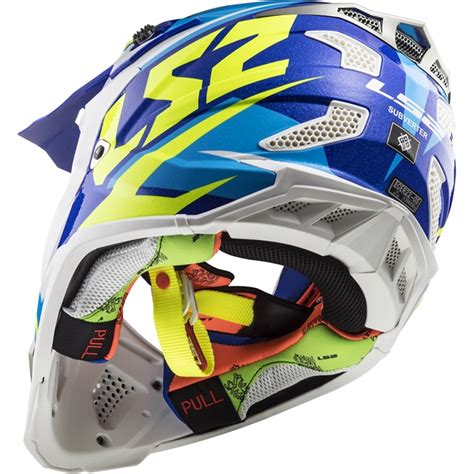 Capacete LS2 MX470 Subverter Nimble Branco Azul Amarelo Fluorescente