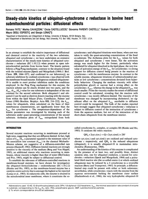 Pdf Steady State Kinetics Of Ubiquinol Cytochrome C Reductase In