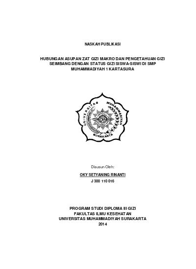 Naskah Publikasi Hubungan Asupan Zat Gizi Makro Dan Pengetahuan Gizi