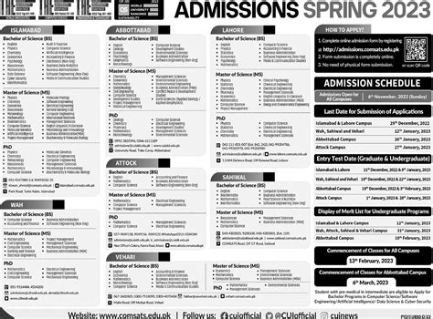 Comsats Islamabad Admission 2023 Last Date Advertisement