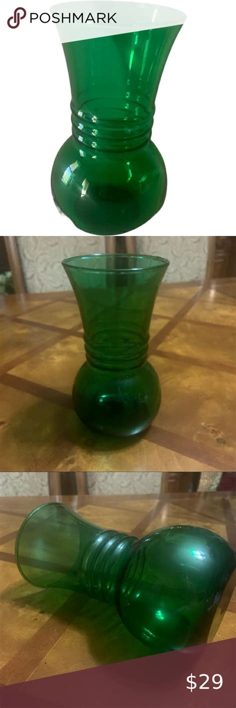 Vintage 60’s Mid Century Modern Anchor Hocking Emerald Forest Green Glass Vase Green Glass