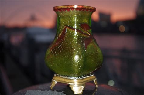 Baccarat French Cameo Glass Vase Japanese Overtones With Bronze Mount