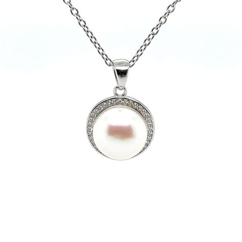 Sterling Silver Freshwater Pearl White 11 12 Mm Cubic Zirconia Pendant