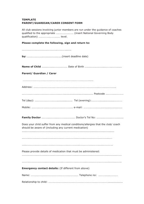 Parent Guardian Carer Consent Form In Word And Pdf Formats