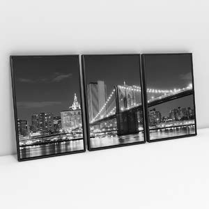 Quadro Paisagem Nova York Vista Da Ponte Brooklyn Kit 3 Telas