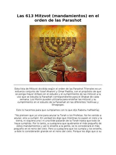 Las 613 Mitzvot Mandamientos En El Orden De Las Parashot Pdf Mitzvá