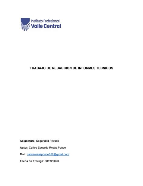 Trabajo De Redaccion De Informes Tecnicos Final Trabajo De Redaccion