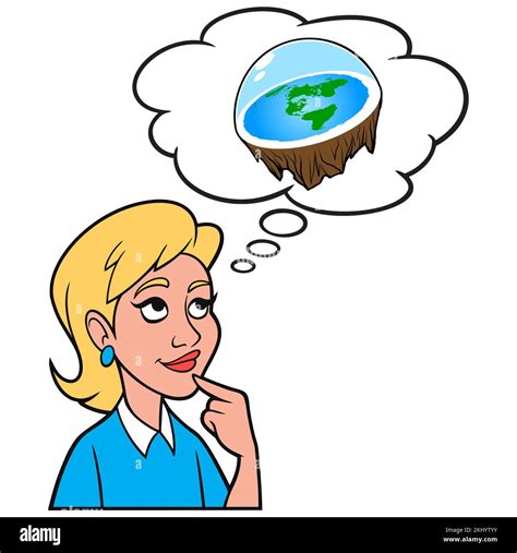 Girl Thinking About Flat Earth Theory A Cartoon Illustration Of A