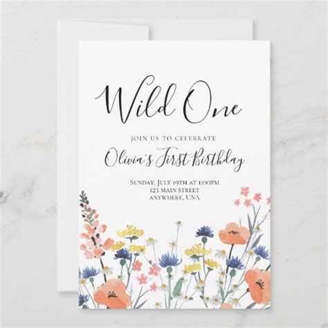 Wild One Wildflower First Birthday Invitation Zazzle