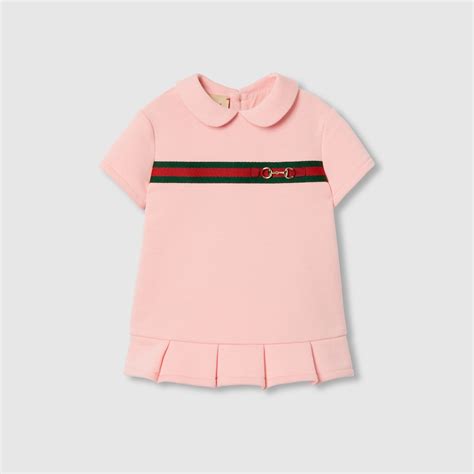 Baby cotton dress with Web in pink | GUCCI® US