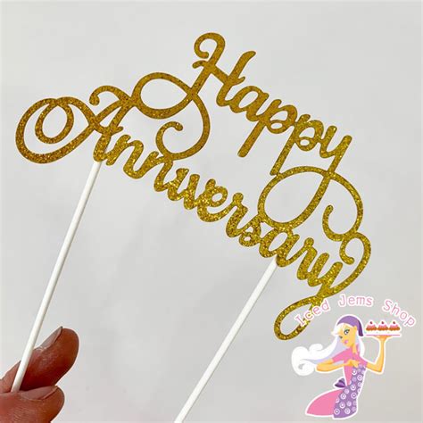 Gold Happy Anniversary Glitter Cake Topper Iced Jems Shop