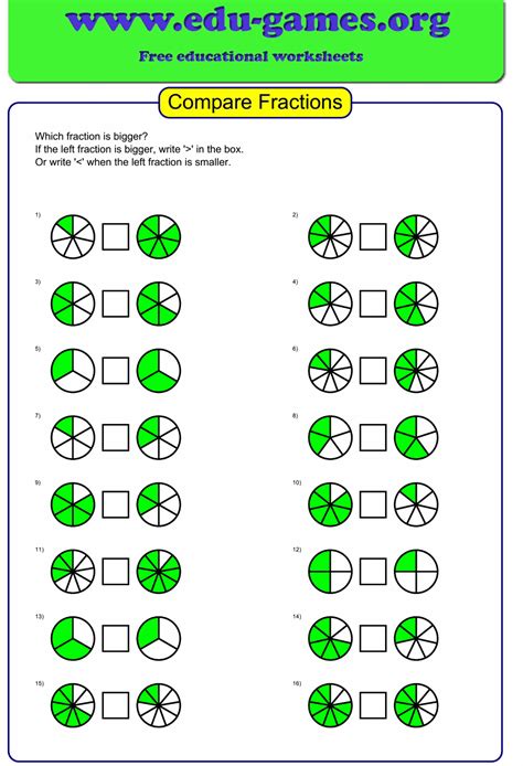 Free Printable Comparing Fractions Worksheets