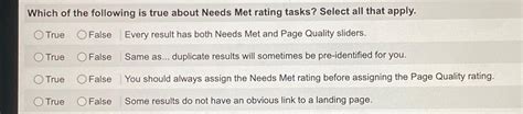 Solved Which Of The Following Is True About Needs Met Rating Chegg