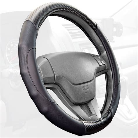 Motor Trend Ergonomic Pu Leather Carbon Fiber Steering Wheel Cover