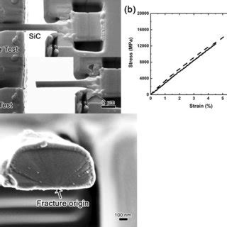 a SEM image of in situ α SiC tensile specimen before and after