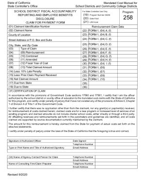 Fillable Online Sco Ca Program Number 258 Claiming Instructions And