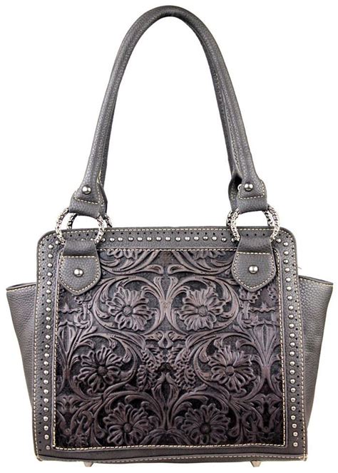 Montana West Trinity Ranch Black Tooled Design Handbag Black Montana