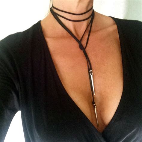 Choker Necklace Leather Vegan Silver Spike Boho Brown Festival Etsy