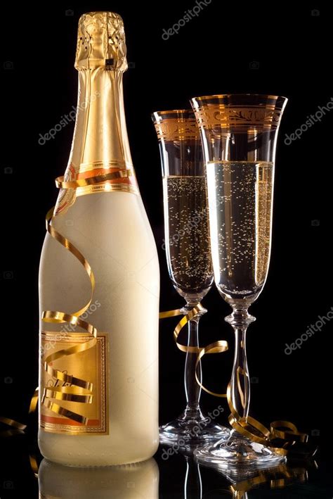 Glasses Of Champagne With Bottle — Stock Photo © Frbird 1052902