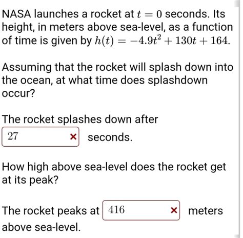 Solved Nasa Launches A Rocket At T Seconds Its Height In Meters