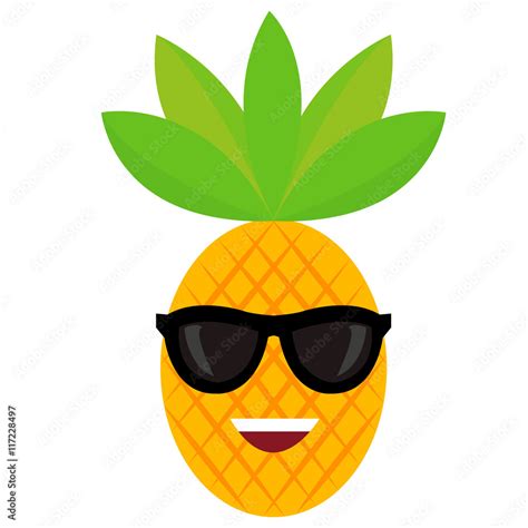 Vector Cool Pineapple With Sunglasses Smile Cartoon Character Art Summer  Eps Icon