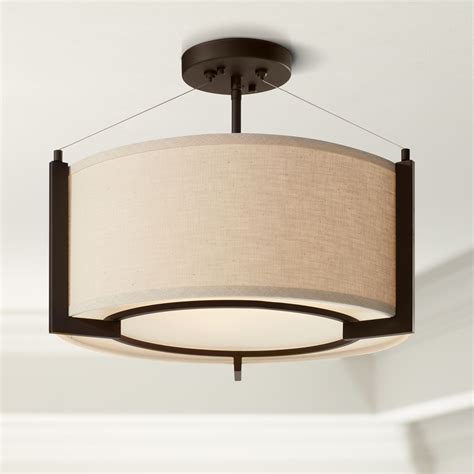 Possini Euro Design Modern Ceiling Light Semi Flush Mount Fixture Bronze 17 1 4 Wide Linen Drum