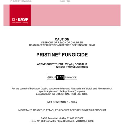 Pristine Boscalid 252g Kg Pyraclastrobin 128g Kg 2 5kg Australand