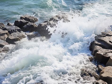 Premium Photo Rough Ocean Waves Crashing Against Rocks