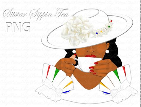 Cartoon Black Woman Sipping Tea