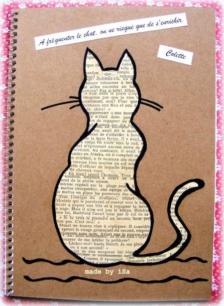 Personnalisation Couverture Carnet Motif Chat Recyclage Vieux Livre